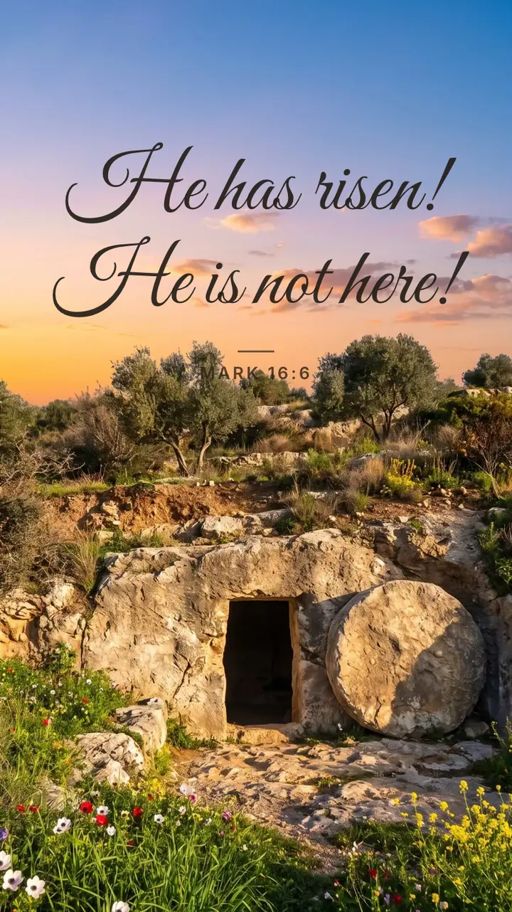 Easter: Mark 16:6 on an Easter picture